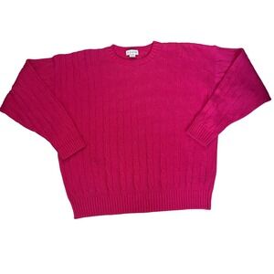 VTG 90s IZOD Cable Knit Sweater Pink Crewneck Long Sleeve Mens L Preppy USA Made